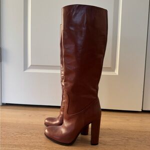 Prada Cognac Leather Heeled Boots 37.5